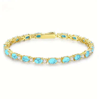 Bracelet with Natural Turquoise Stone | Gold