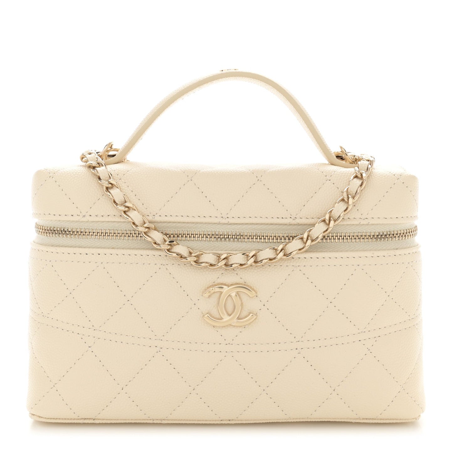 Chanel Caviar Quilted Handle Slim Vanity Ecru