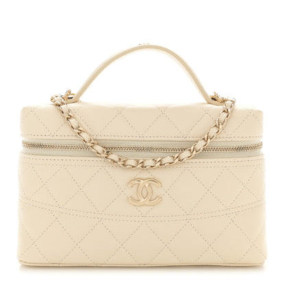 Chanel Caviar Quilted Handle Slim Vanity Ecru