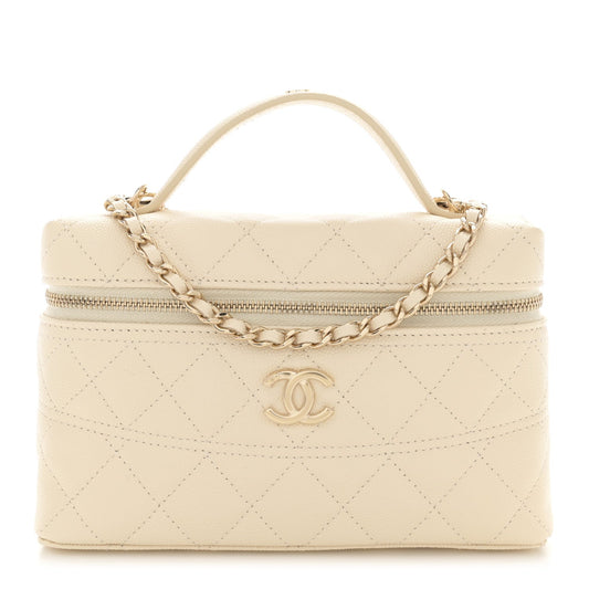 Chanel Caviar Quilted Handle Slim Vanity Ecru