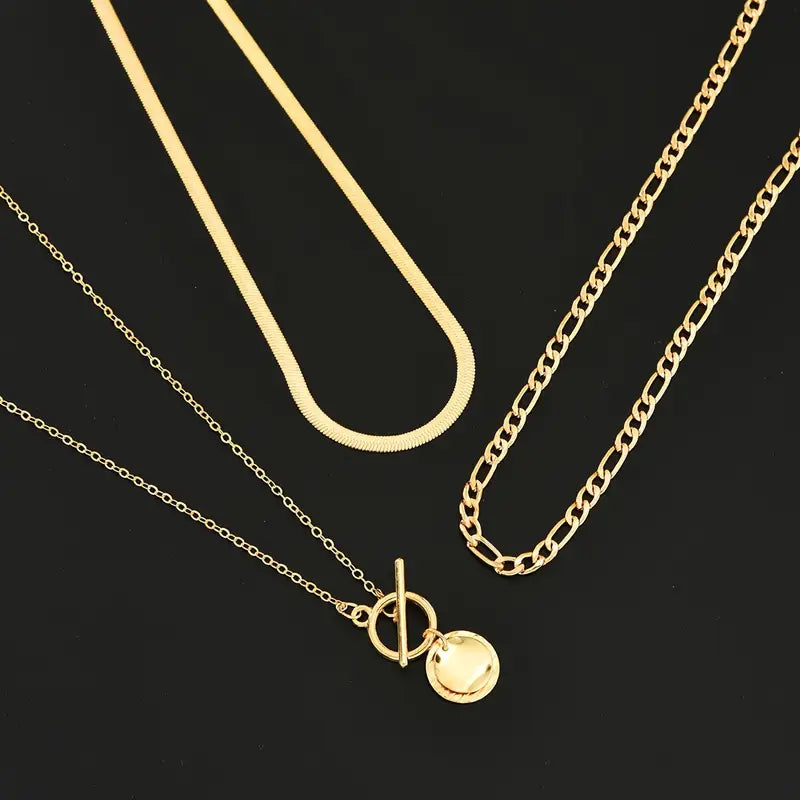 Layered necklace with textured coins Savira | Gold