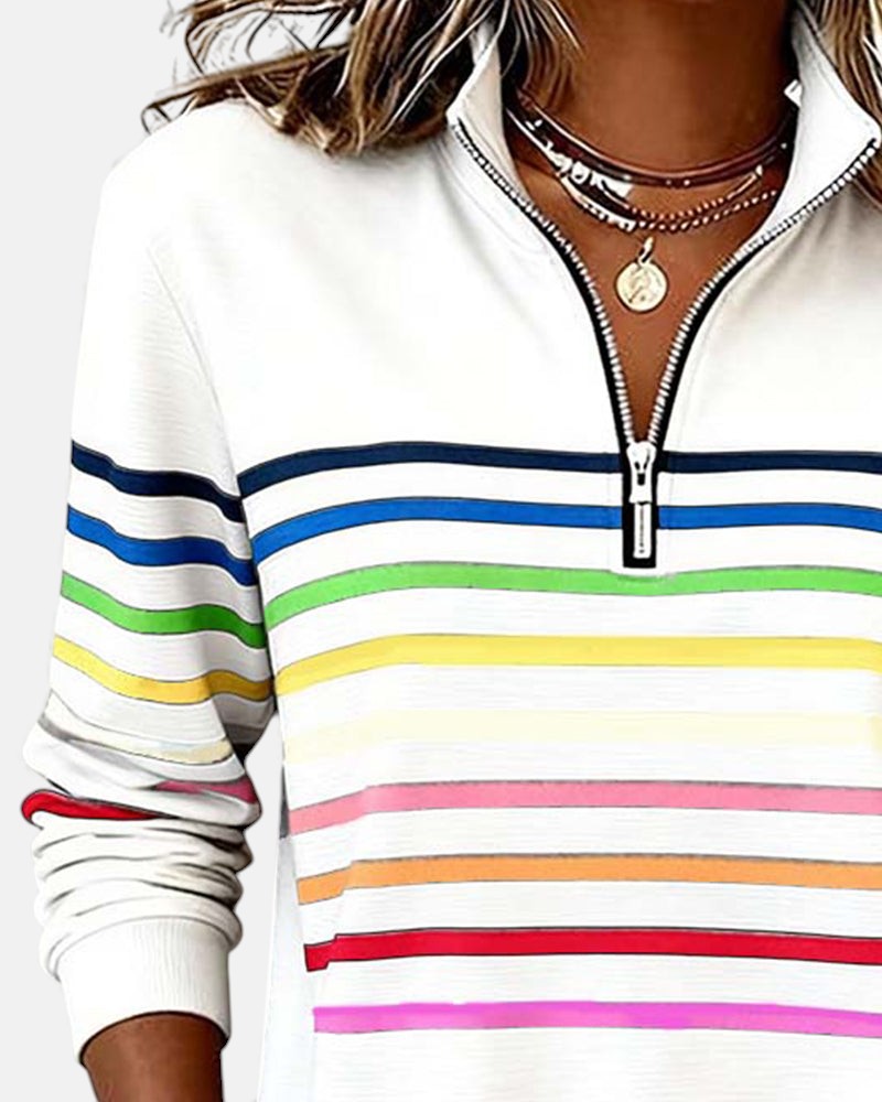 Women's Striped Zip Sweatshirt in Six Colors