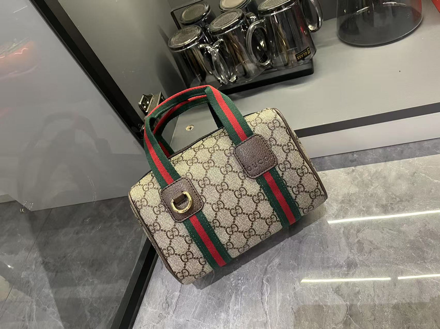 Gucci Mini GG Handbag - Beige and dark brown