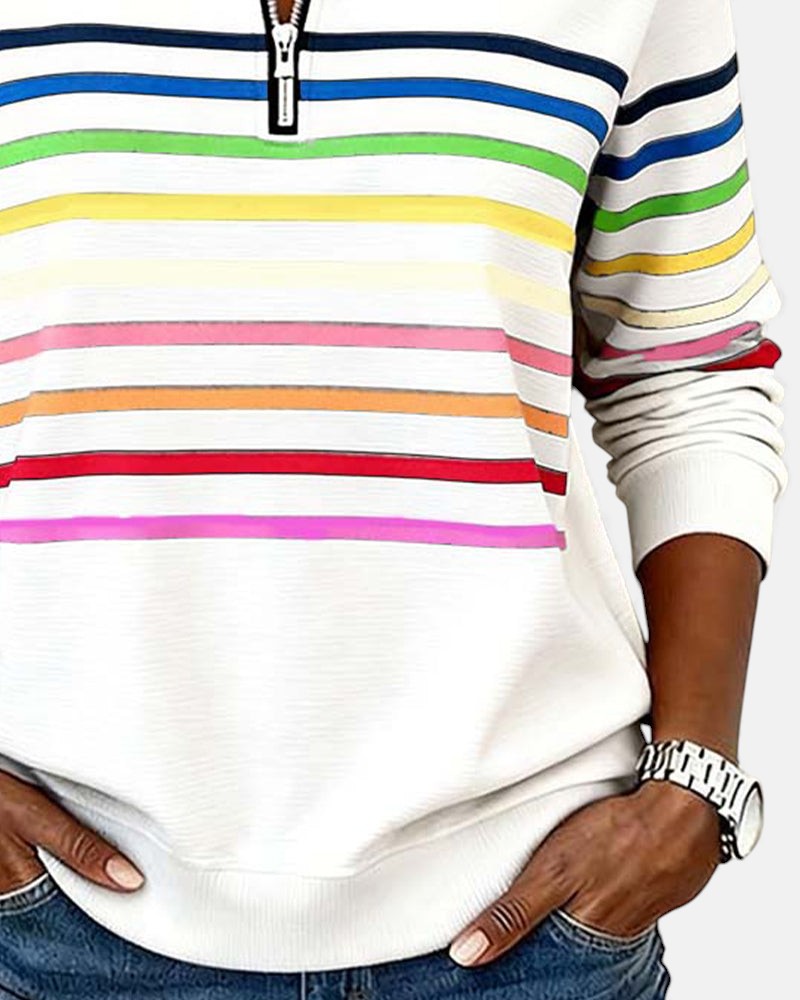 Women's Striped Zip Sweatshirt in Six Colors