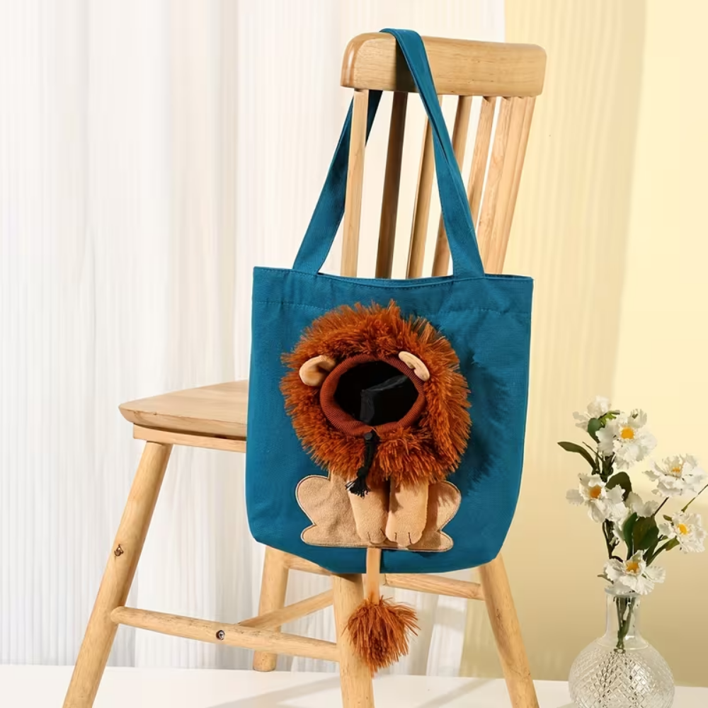 Lion-Shaped Pet Canvas Carrier Tote Bag