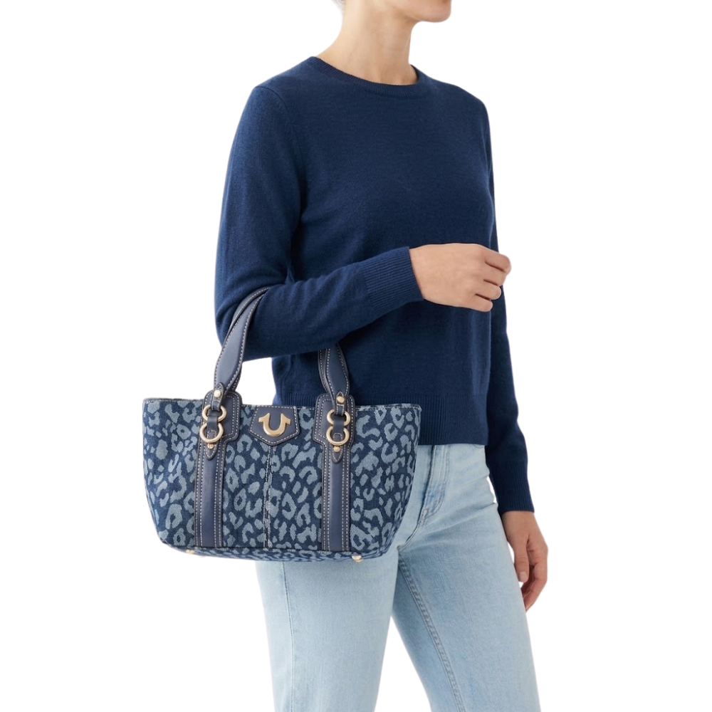 True Religion Denim Blue Leopard Print Crossbody