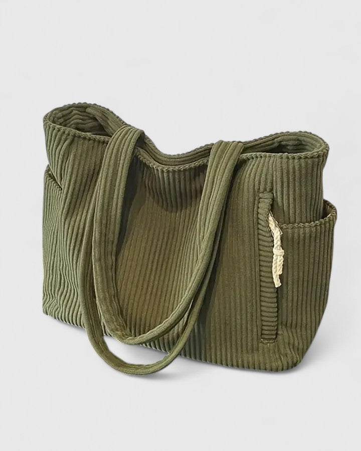 Women's Ribbed Tote Bag with Cord Detail