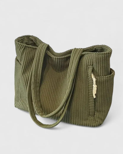 Women's Ribbed Tote Bag with Cord Detail