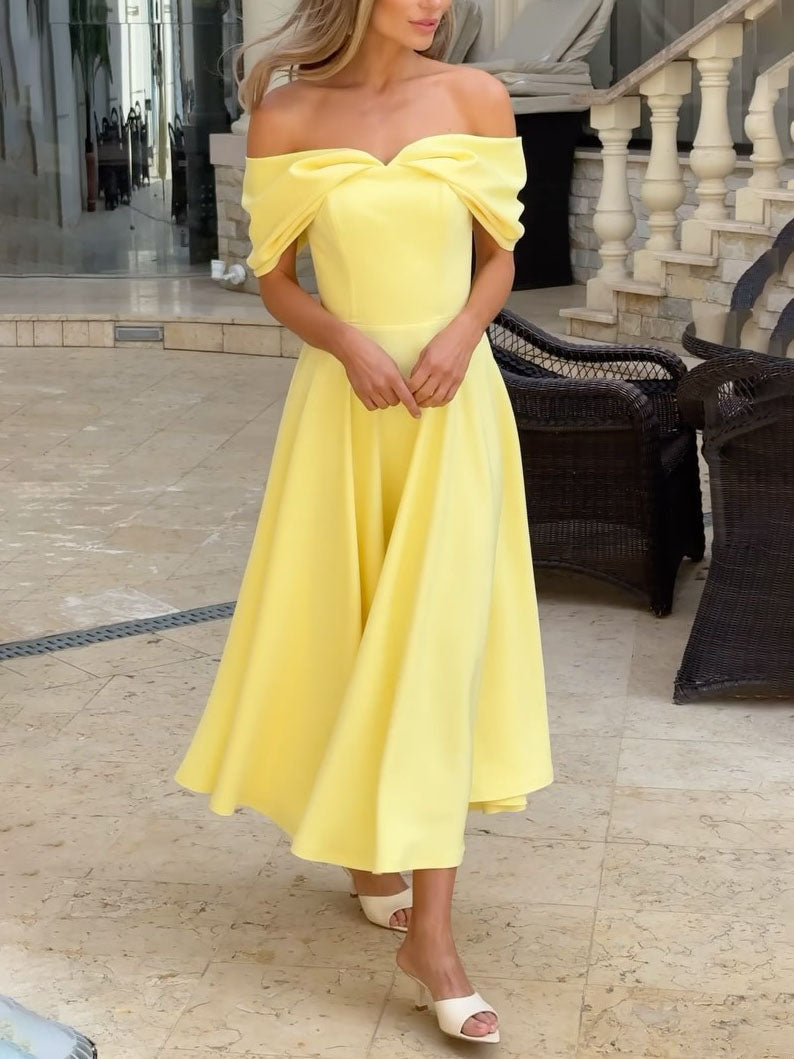 Candela | Elegant Long Dress with Off-Shoulder Design and Draping
