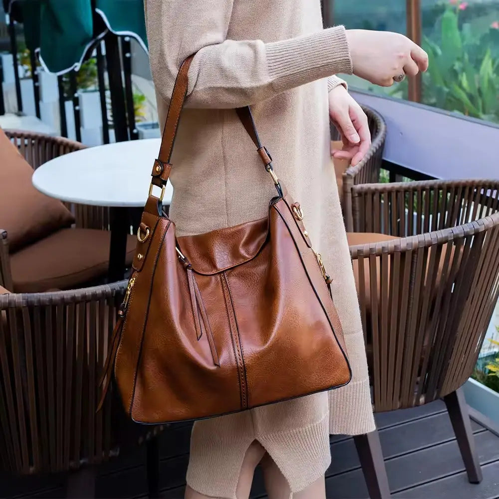 Luxury Leather Hobo Anti-Theft Handbag
