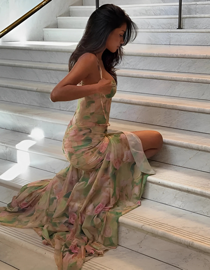 Fiorellina | Long corset dress with romantic floral print
