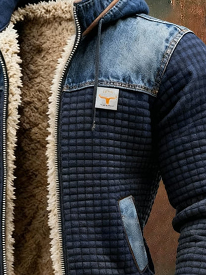 Vanhouten™ | Navy blue quilted jacket with denim details