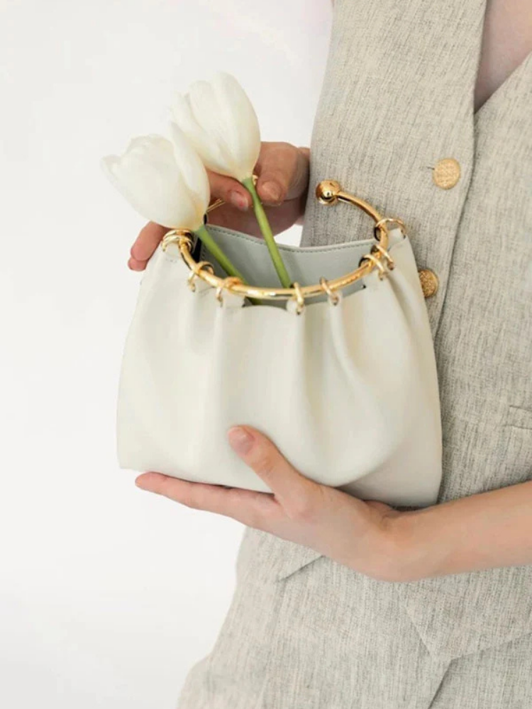 Cream Circle Ring Handle Bag