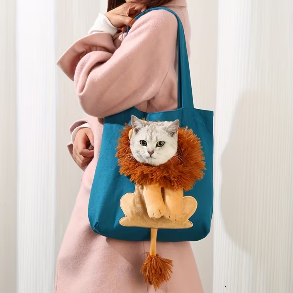 Lion-Shaped Pet Canvas Carrier Tote Bag