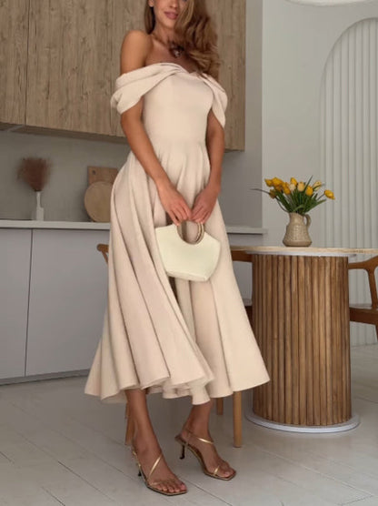 Candela | Elegant Long Dress with Off-Shoulder Design and Draping