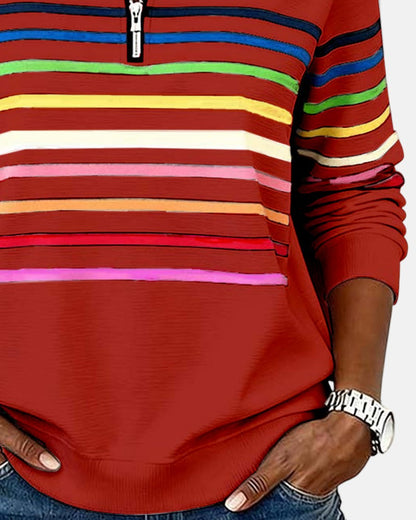 Women's Striped Zip Sweatshirt in Six Colors