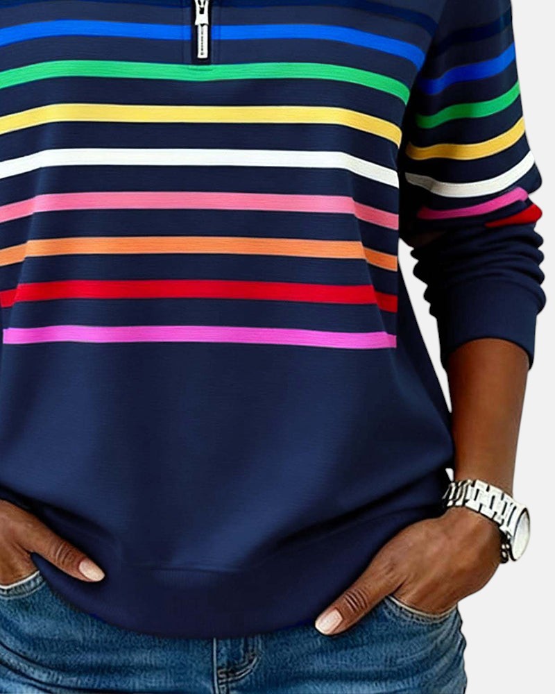 Women's Striped Zip Sweatshirt in Six Colors