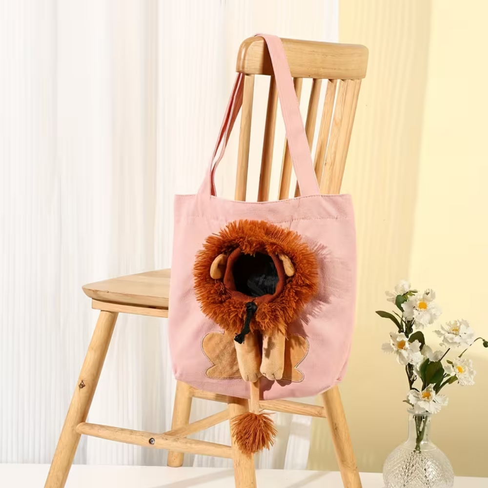 Lion-Shaped Pet Canvas Carrier Tote Bag