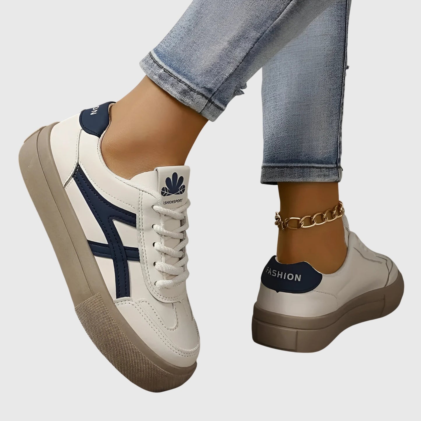 Women's Comfort Sneakers in Blue and Brown