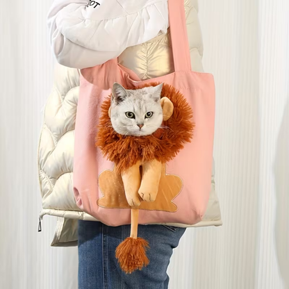 Lion-Shaped Pet Canvas Carrier Tote Bag
