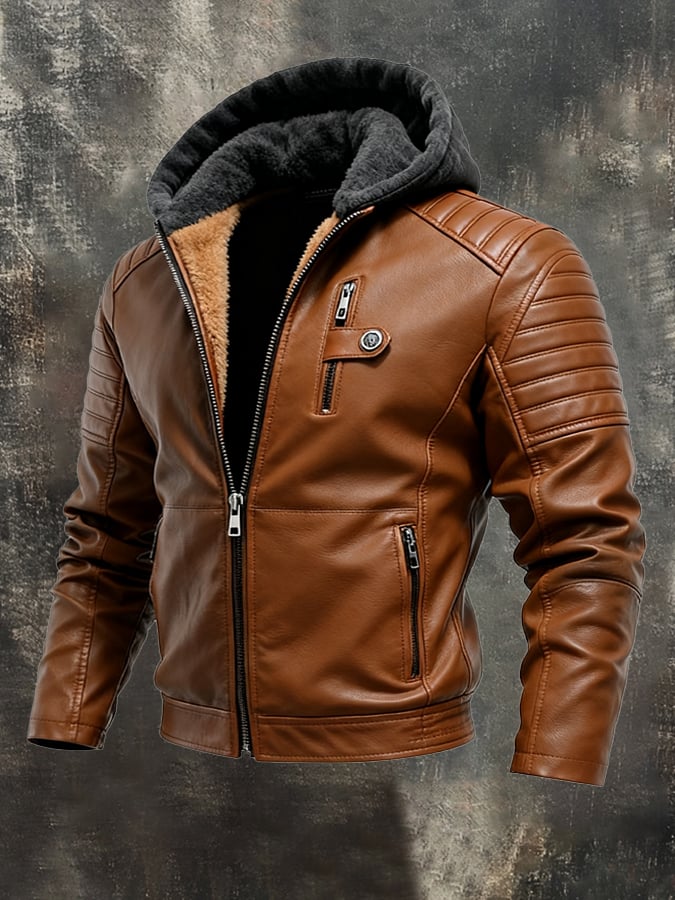 Vanhouten™ | Used leather jacket with front hood