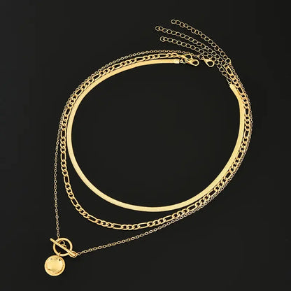 Layered necklace with textured coins Savira | Gold