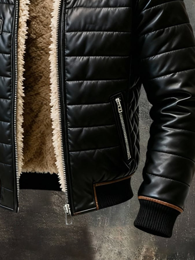 Vanhouten™ | Black Padded Jacket with Sherpa Lining
