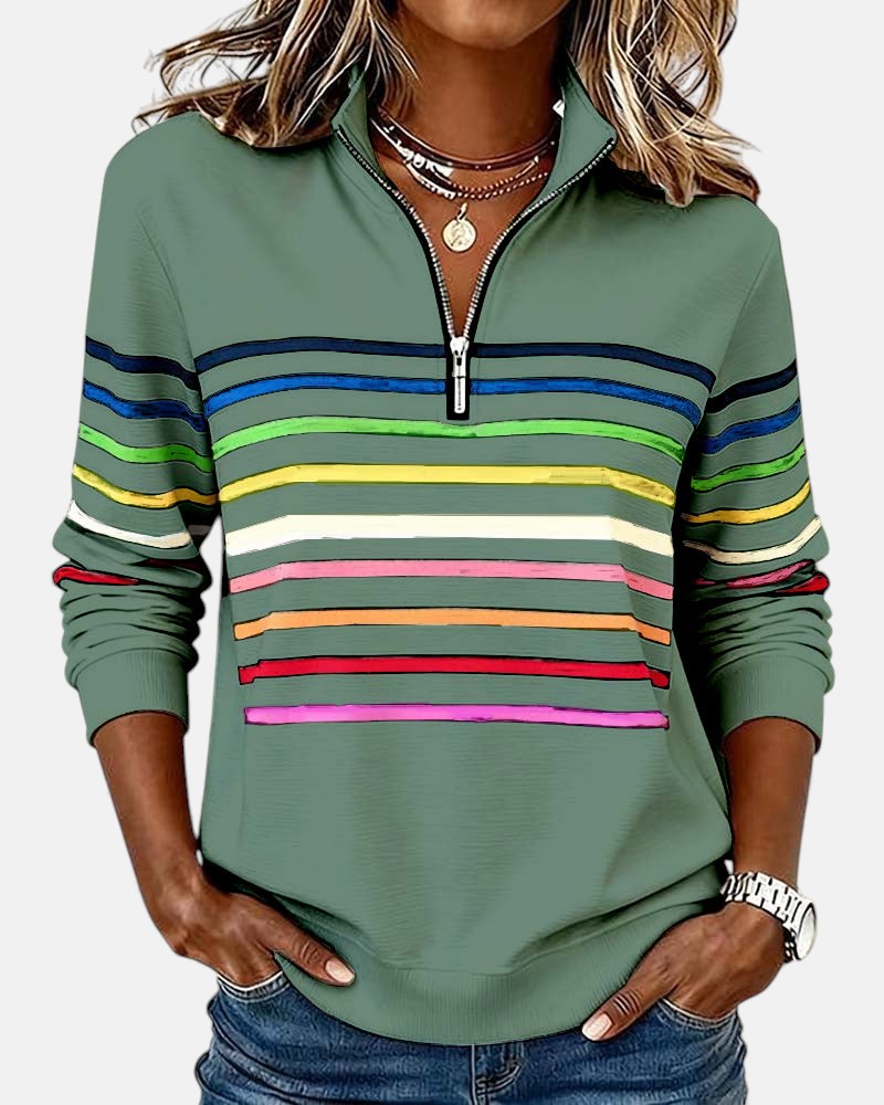 Women's Striped Zip Sweatshirt in Six Colors