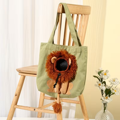 Lion-Shaped Pet Canvas Carrier Tote Bag