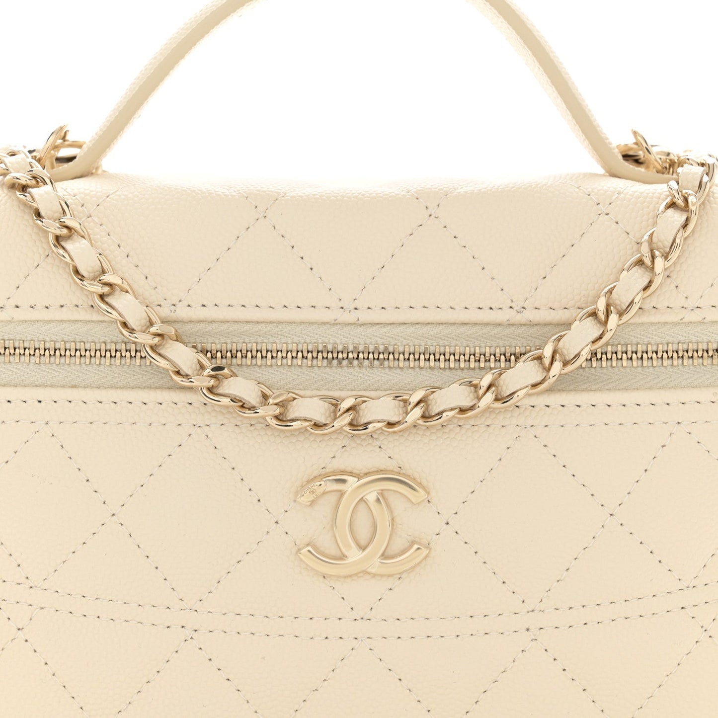 Chanel Caviar Quilted Handle Slim Vanity Ecru