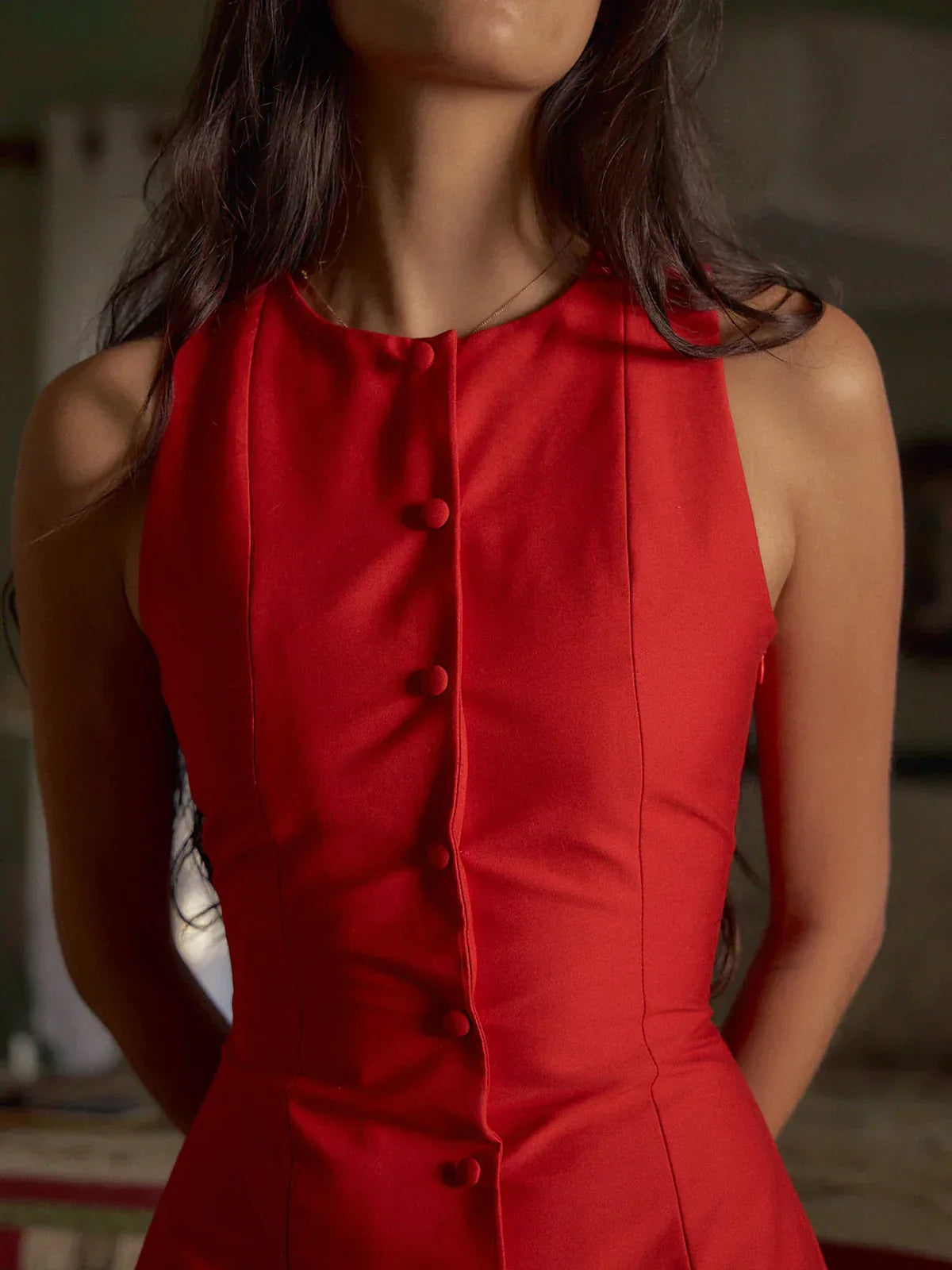 Eva | Sleeveless Short Dress with Front Buttons