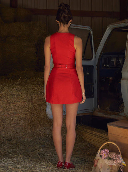 Pink | Short Sleeveless Dress with Front Buttons