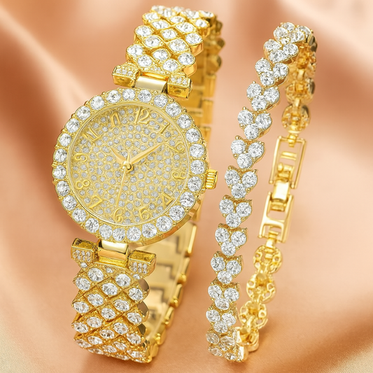 Luxe Radiance Gold Watch and Bracelet Set | Gold