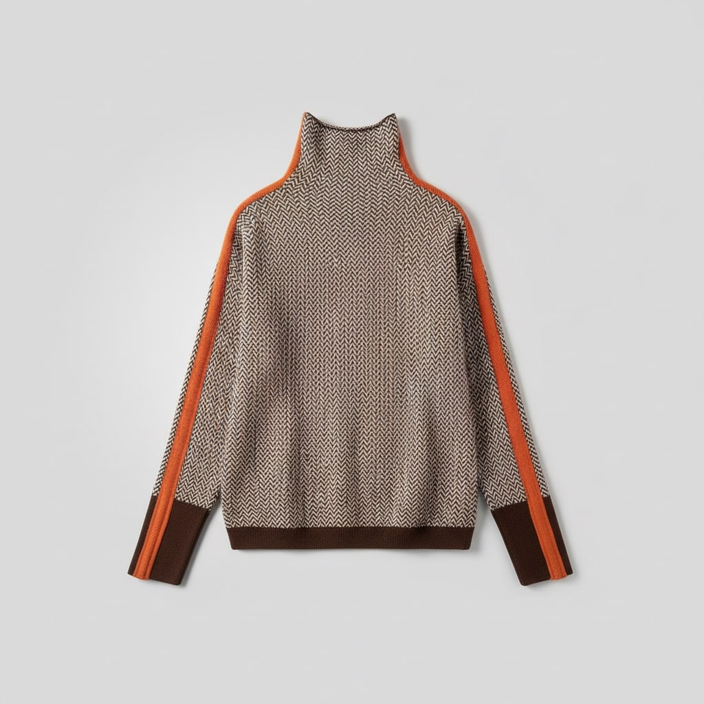 Women's Striped Turtleneck Sweater in Orange or Green