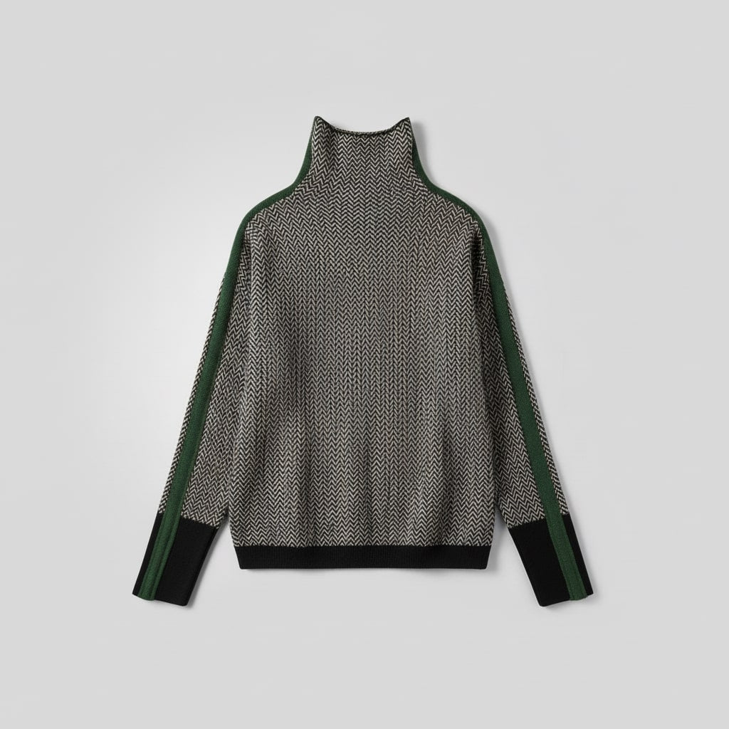 Women's Striped Turtleneck Sweater in Orange or Green