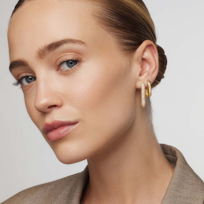 Hoop earrings with large pave icons | Gold