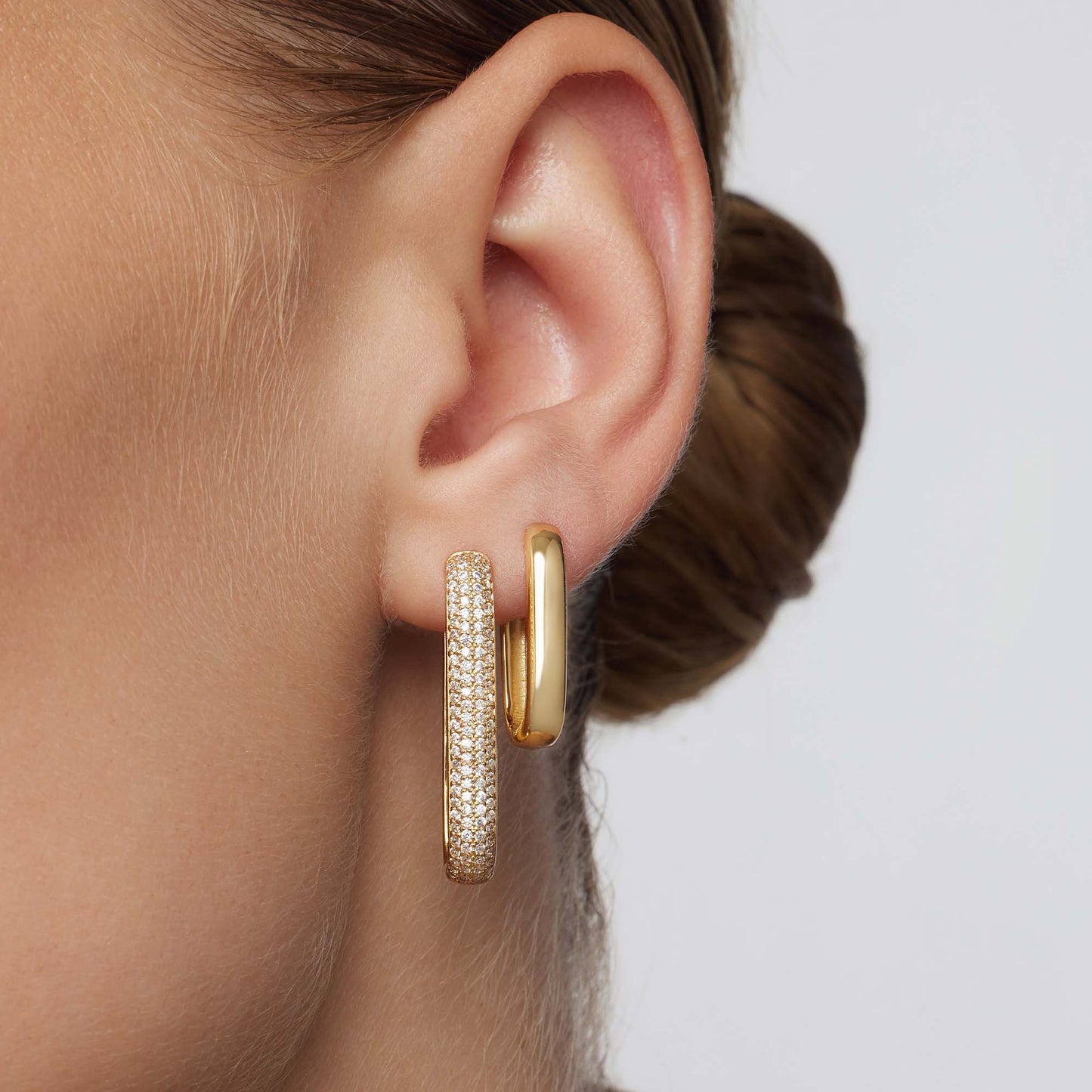 Hoop earrings with large pave icons | Gold