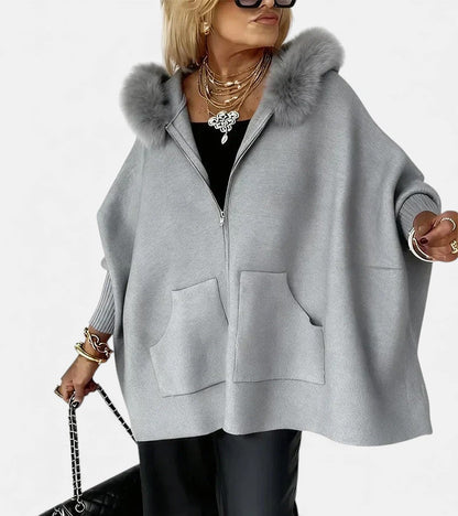 Women's Casual Hooded Coat with Faux Fur Collar