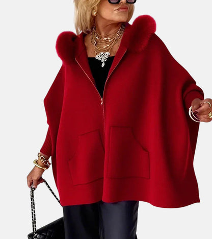 Women's Casual Hooded Coat with Faux Fur Collar