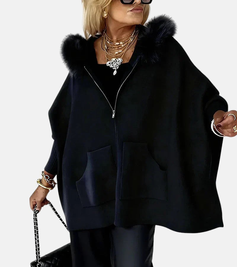 Women's Casual Hooded Coat with Faux Fur Collar