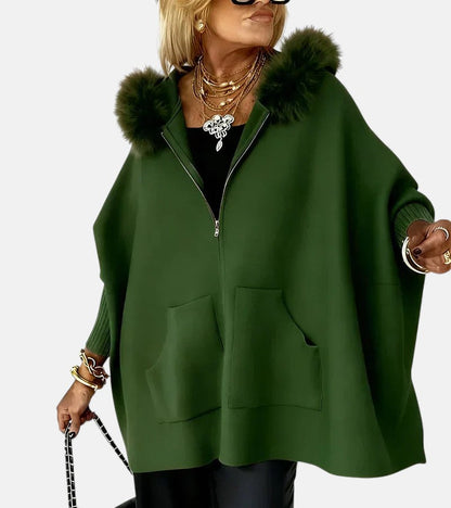 Women's Casual Hooded Coat with Faux Fur Collar
