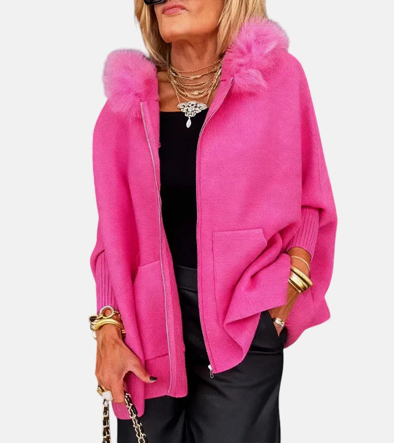 Women's Casual Hooded Coat with Faux Fur Collar