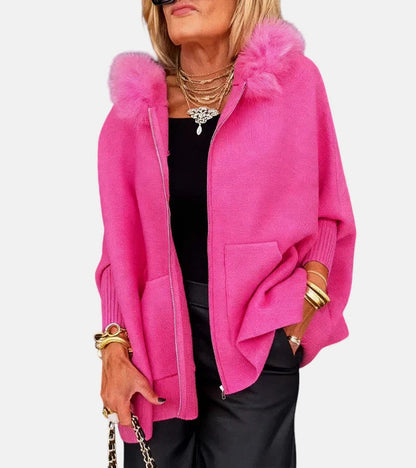 Women's Casual Hooded Coat with Faux Fur Collar