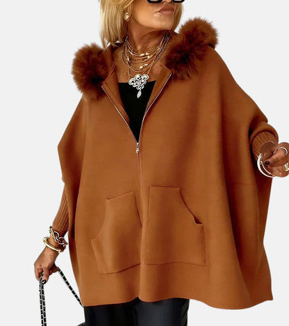 Women's Casual Hooded Coat with Faux Fur Collar