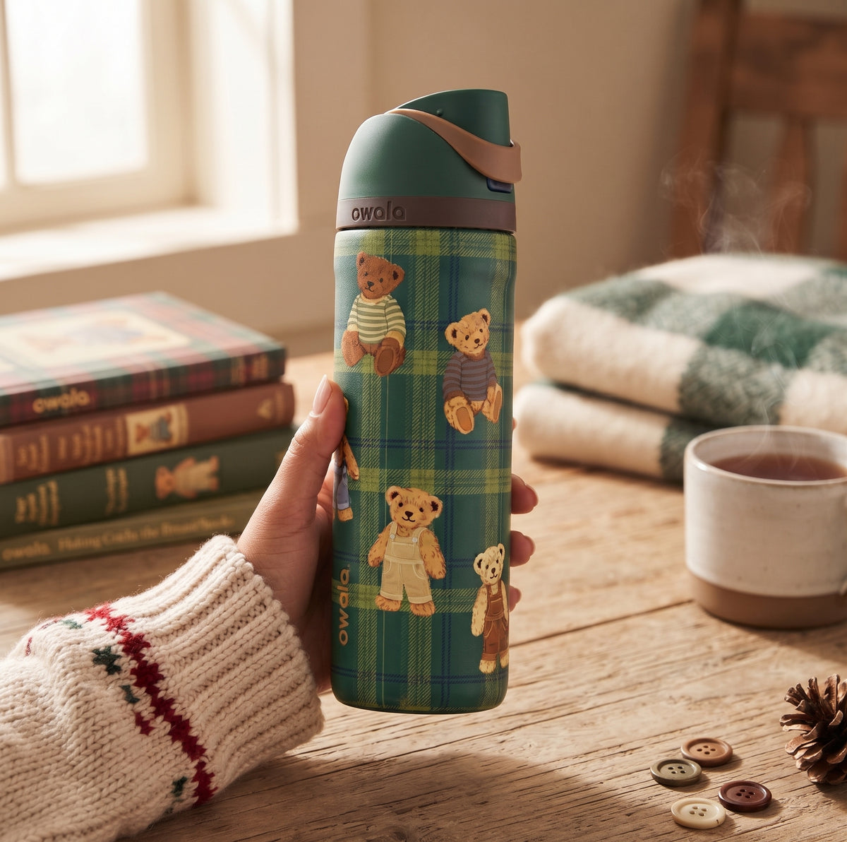 Teddy Bear Plaid 24 oz FreeSip Tumbler