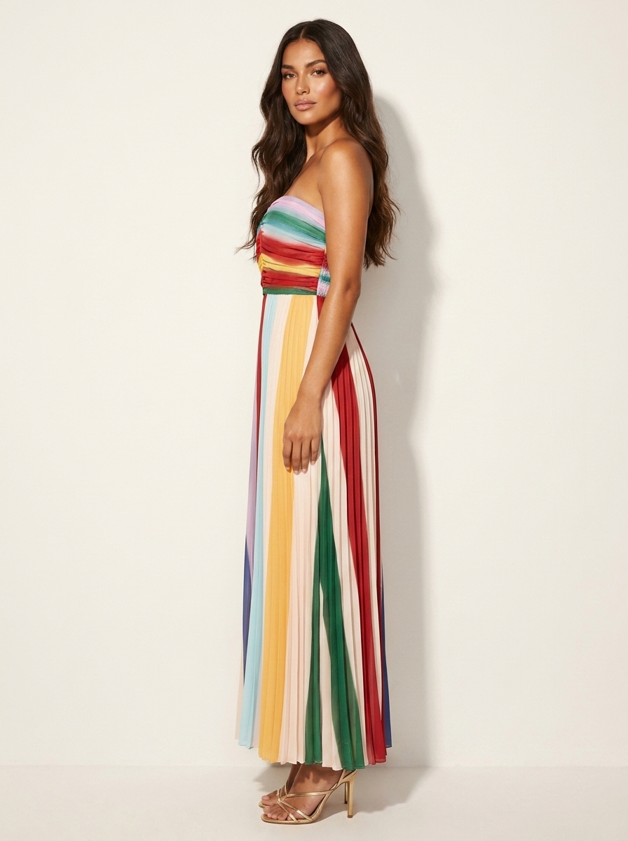Colorful Pleated Maxi Dress - Isabella