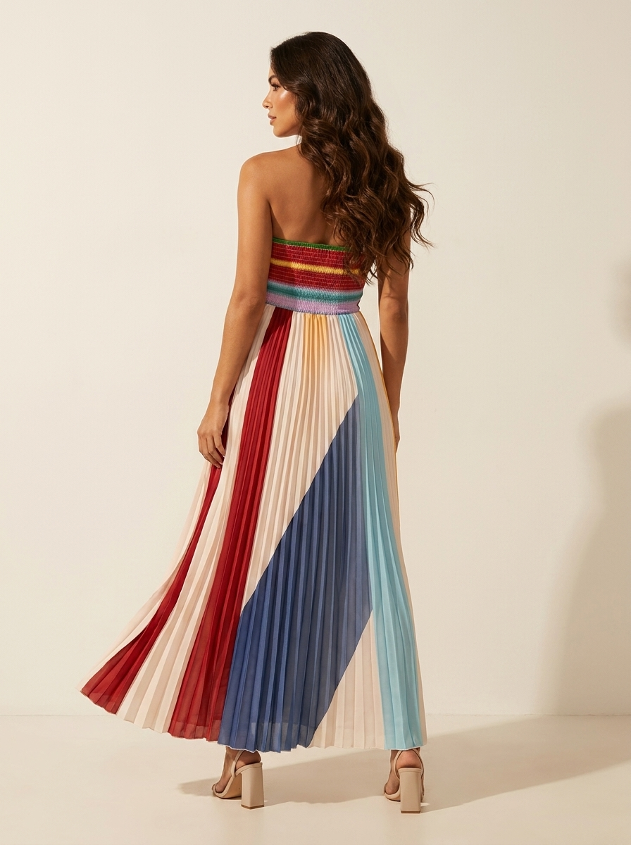 Colorful Pleated Maxi Dress - Isabella