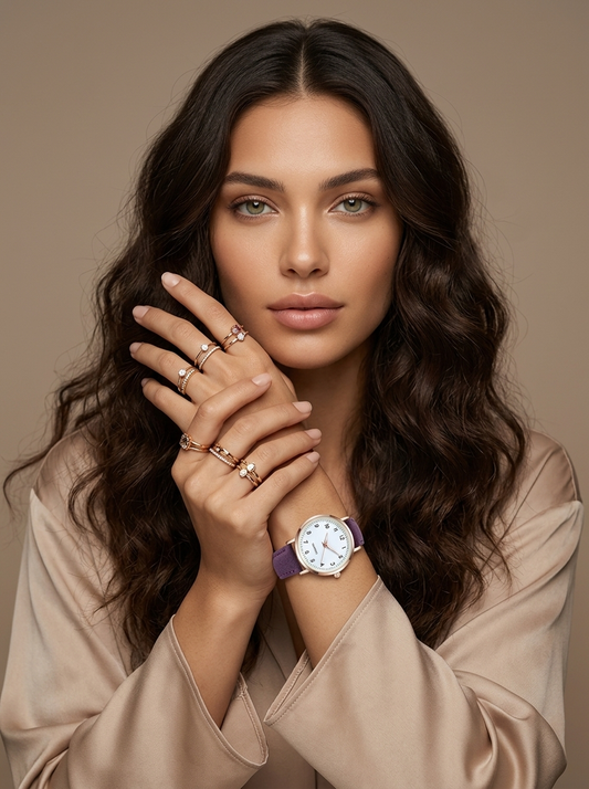 Leather women's watch in rose gold – Valeria