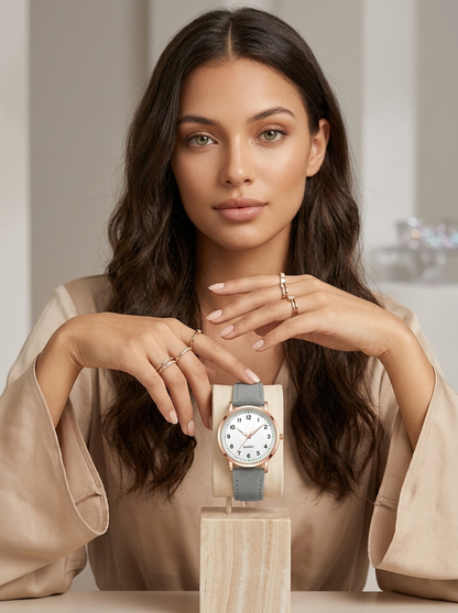 Leather women's watch in rose gold – Valeria