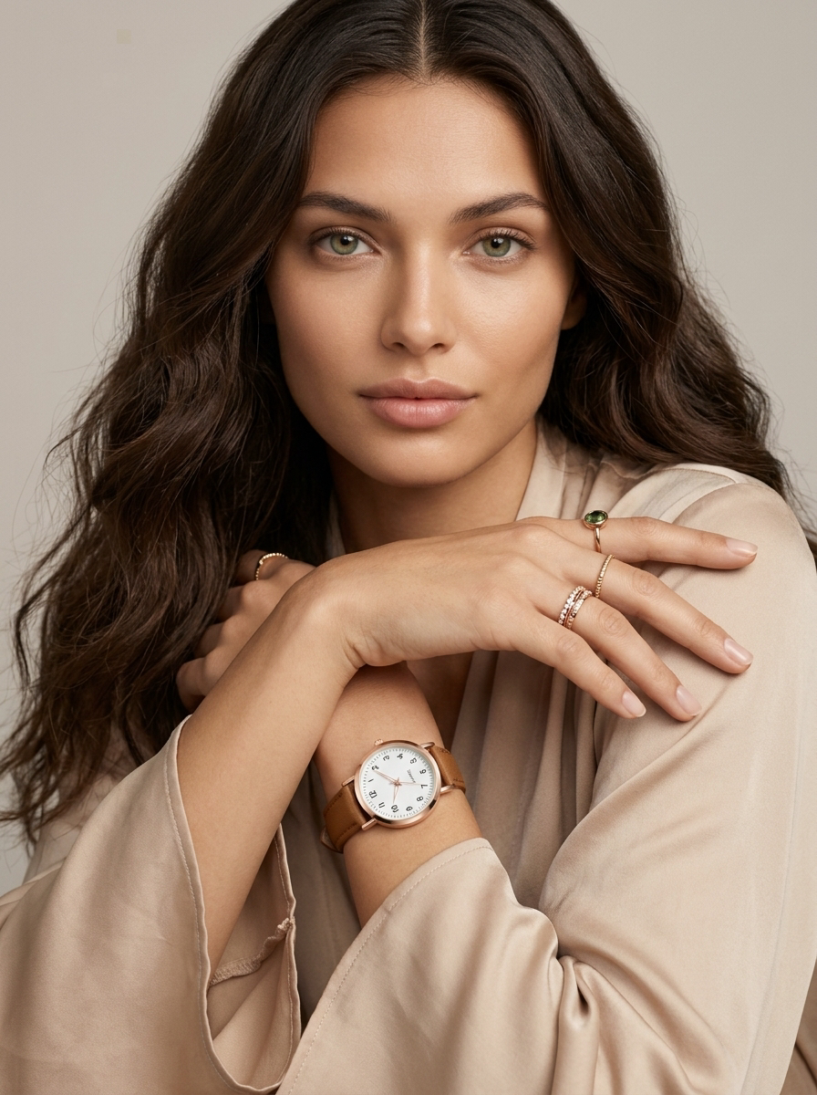 Leather women's watch in rose gold – Valeria